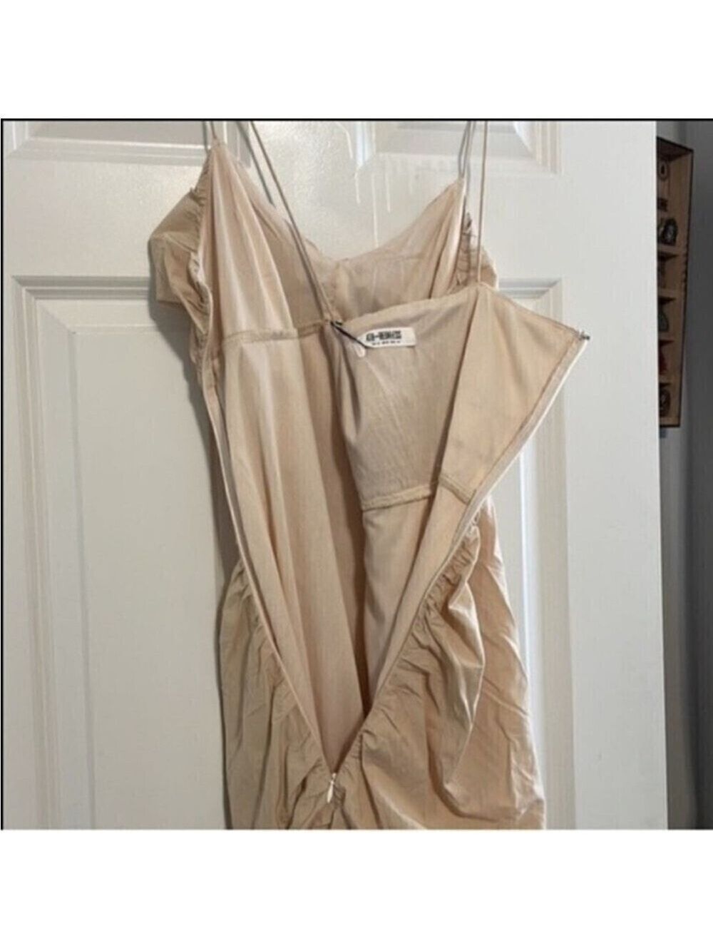 4TH & RECKLESS Rogue Cream Ruched Bodycon Mini Dress Criss Cross Back Medium - Picture 3 of 11
